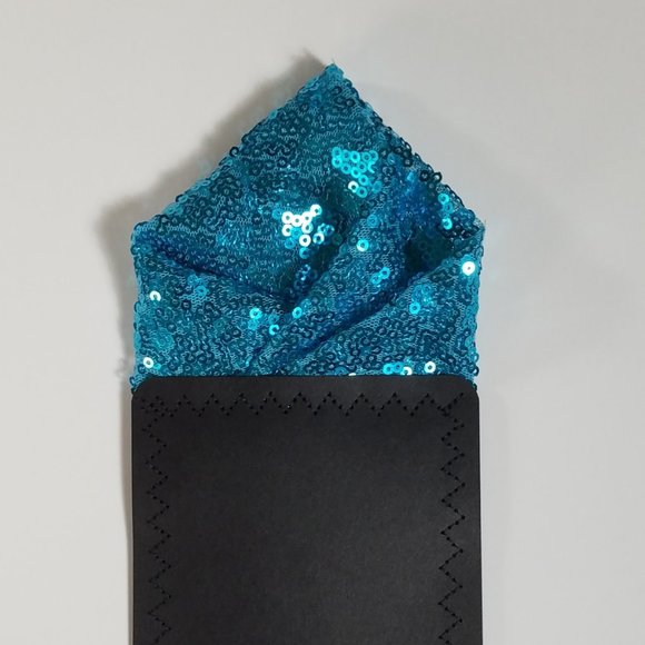 Men's Sequin Pre-Folded Pocket Square Insert - Turquoise Blue - Picture 4 of 9